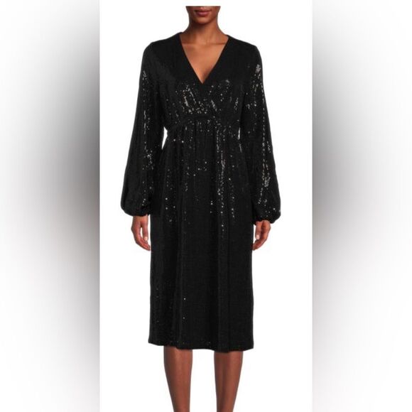 BRAND NEW TAHARI Balloon Sleeve Sequin Fit & Flare Dress SIZE L - Picture 5 of 5